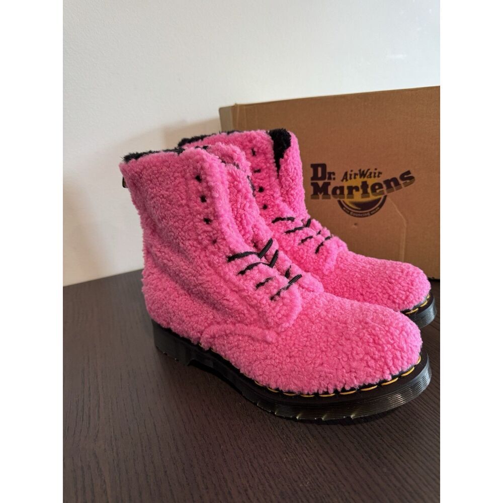 DR MARTENS 1460 PASCAL BOOTS WOMENS SIZE 8 CLASH PINK SHEARLING DOCS SHOES - Picture 5 of 6